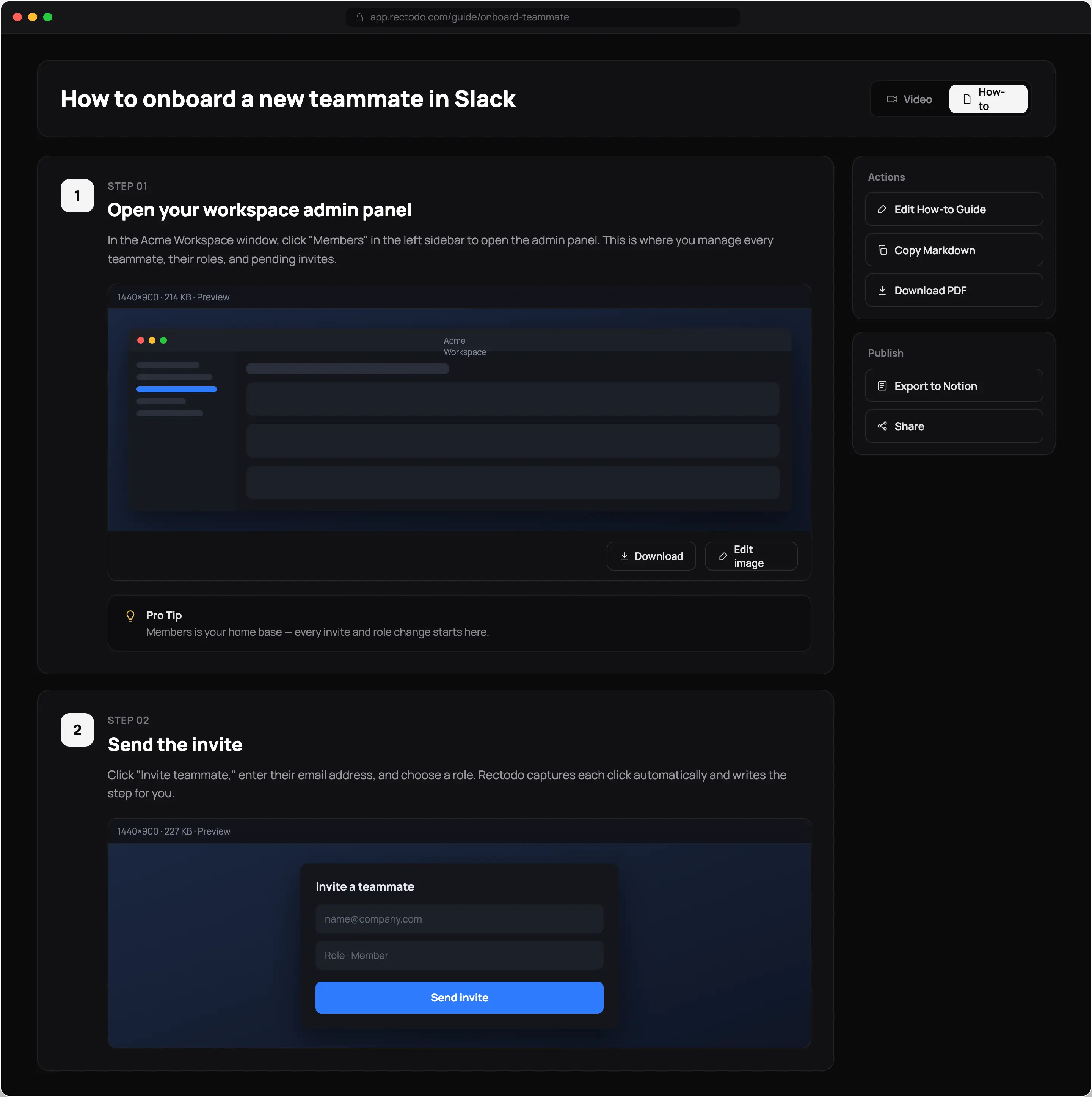 A Rectodo how-to with numbered steps, screenshots, and export options
